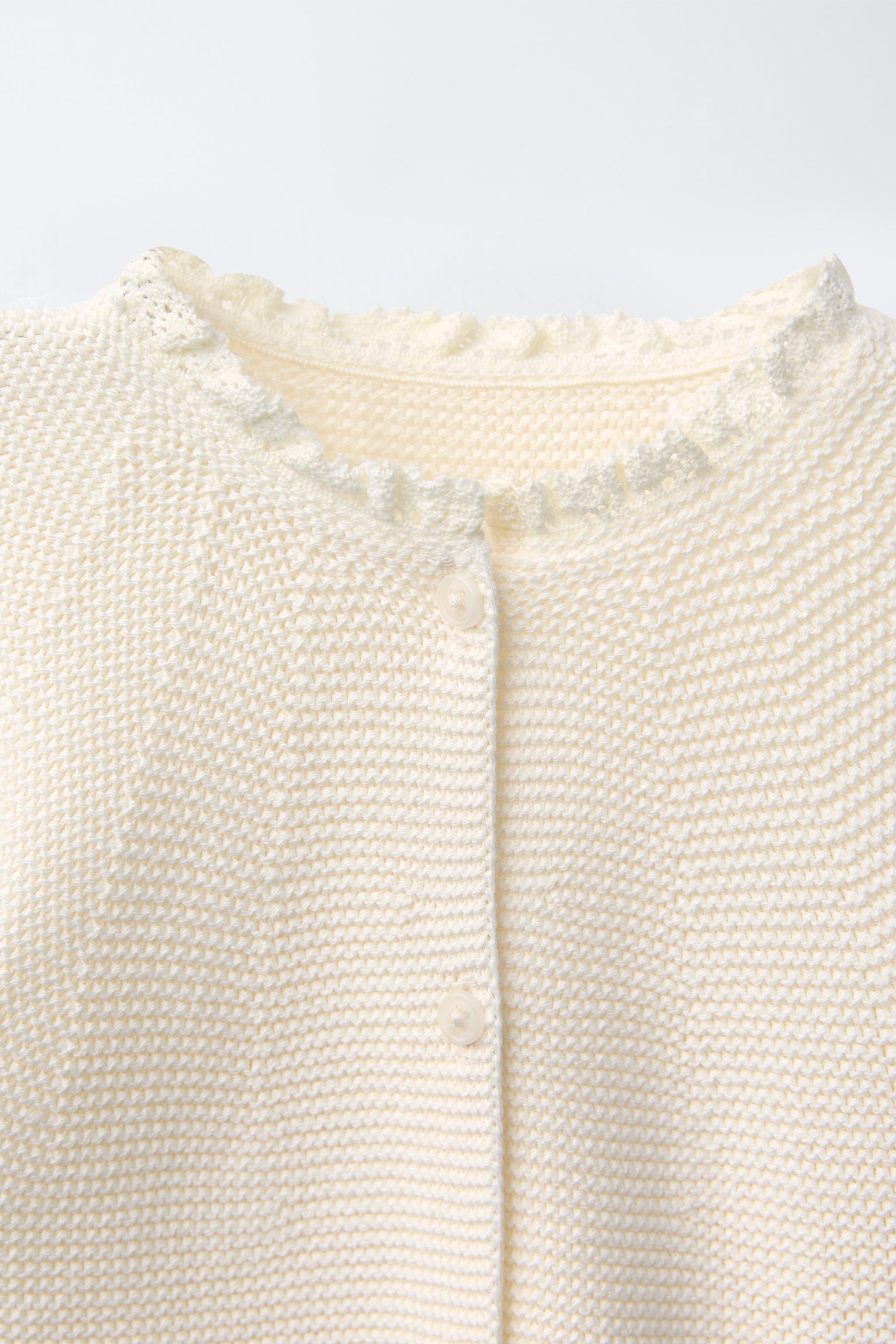 CABLE KNIT CARDIGAN WITH LACE TRIM